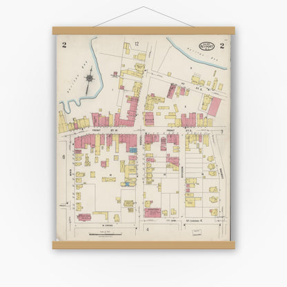 Old map wall art mockup — magnetic wood frame on white wall — Sanborn Fire Insurance Map from Keyport, Monmouth County, New Jersey (1923), Sheet #0002
