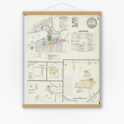 Old map wall art mockup — magnetic wood frame on white wall — Sanborn Fire Insurance Map from Holland, Ottawa County, Michigan (1889) - Complete Map Set