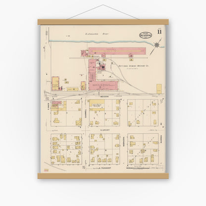 Old map wall art mockup — magnetic wood frame on white wall — Sanborn Fire Insurance Map from Belvidere, Boone County, Illinois (1922), Sheet #0011