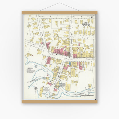 Old map wall art mockup — magnetic wood frame on white wall — Sanborn Fire Insurance Map from Riverhead, Suffolk County, New York (1920), Sheet #0002