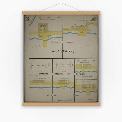 Old map wall art mockup — magnetic wood frame on white wall — Sanborn Fire Insurance Map from New Jersey Coast, New Jersey Coast, New Jersey (1890), Sheet #0057