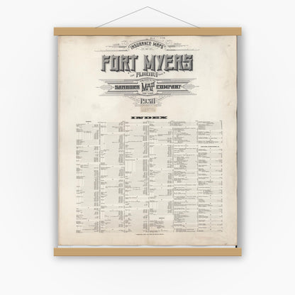 Old map wall art mockup — magnetic wood frame on white wall — Sanborn Fire Insurance Map from Fort Myers, Lee County, Florida (1948), Sheet #0001