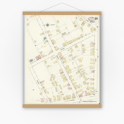 Old map wall art mockup — magnetic wood frame on white wall — Sanborn Fire Insurance Map from Lititz, Lancaster County, Pennsylvania (1912), Sheet #0010