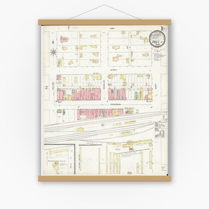 Old map wall art mockup — magnetic wood frame on white wall — Sanborn Fire Insurance Map from Ames, Story County, Iowa (1896) â€” Complete Set