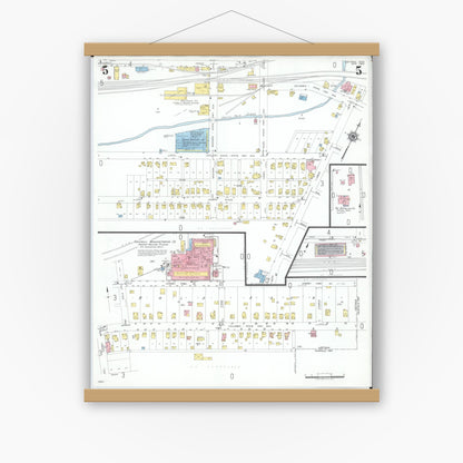 Old map wall art mockup — magnetic wood frame on white wall — Sanborn Fire Insurance Map from Leetonia, Columbiana County, Ohio (1950), Sheet #0005