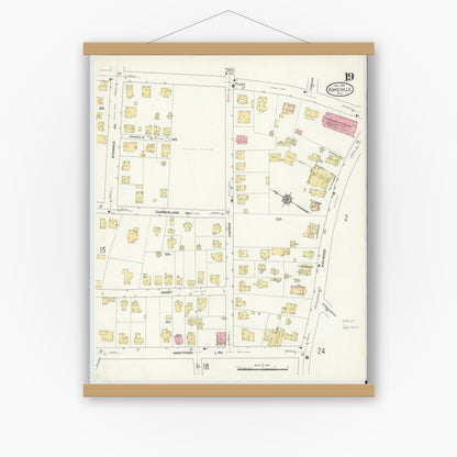Old map wall art mockup — magnetic wood frame on white wall — Sanborn Fire Insurance Map from Asheville, Buncombe County, North Carolina (1913), Sheet #0019