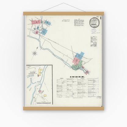 Old map wall art mockup — magnetic wood frame on white wall — Sanborn Fire Insurance Map from Medway, Norfolk County, Massachusetts (1897) - Complete Map Set