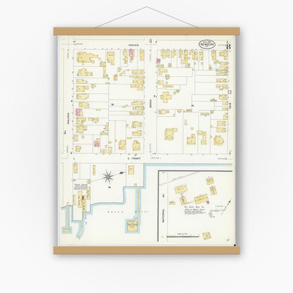 Old map wall art mockup — magnetic wood frame on white wall — Sanborn Fire Insurance Map from New Bern, Craven County, North Carolina (1908), Sheet #0008