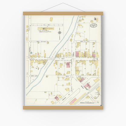 Old map wall art mockup — magnetic wood frame on white wall — Sanborn Fire Insurance Map from Luray, Page County, Virginia (1912), Sheet #0003