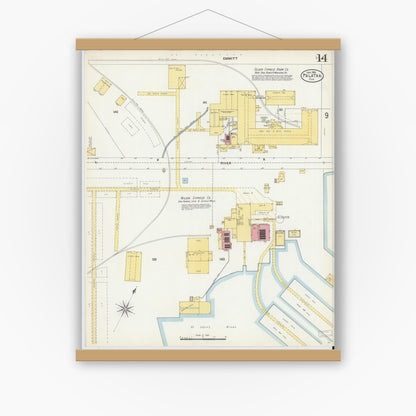 Old map wall art mockup — magnetic wood frame on white wall — Sanborn Fire Insurance Map from Palatka, Putnam County, Florida (1903), Sheet #0014