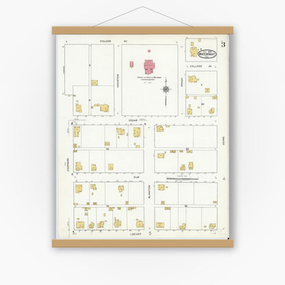 Old map wall art mockup — magnetic wood frame on white wall — Sanborn Fire Insurance Map from Whitewright, Grayson County, Texas (1920), Sheet #0003