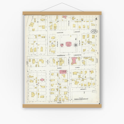 Old map wall art mockup — magnetic wood frame on white wall — Sanborn Fire Insurance Map from Macon, Macon County, Missouri (1902), Sheet #0004