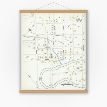 Old map wall art mockup — magnetic wood frame on white wall — Sanborn Fire Insurance Map from Cranford, Union County, New Jersey (1908), Sheet #0006