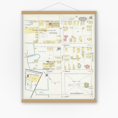 Old map wall art mockup — magnetic wood frame on white wall — Sanborn Fire Insurance Map from Ogdensburg, St. Lawrence County, New York (1918), Sheet #0012