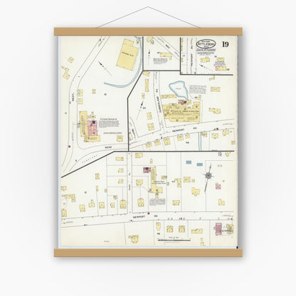 Old map wall art mockup — magnetic wood frame on white wall — Sanborn Fire Insurance Map from Attleboro, Bristol County, Massachusetts (1916), Sheet #0019