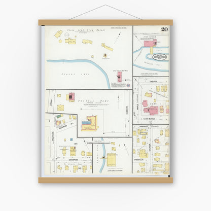 Old map wall art mockup — magnetic wood frame on white wall — Sanborn Fire Insurance Map from Battle Creek, Calhoun County, Michigan (1902), Sheet #0020