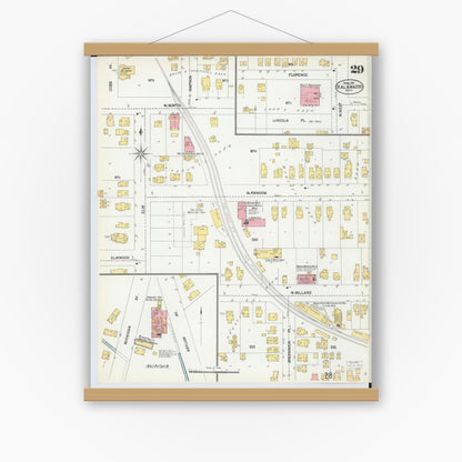 Old map wall art mockup — magnetic wood frame on white wall — Sanborn Fire Insurance Map from Kalamazoo, Kalamazoo County, Michigan (1902), Sheet #0029