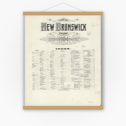 Old map wall art mockup — magnetic wood frame on white wall — Sanborn Fire Insurance Map from New Brunswick, Middlesex County, New Jersey (1904), Sheet #0001