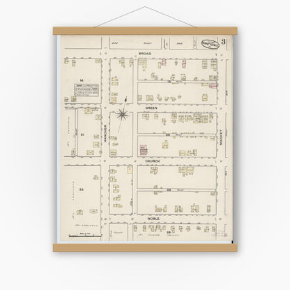Old map wall art mockup — magnetic wood frame on white wall — Sanborn Fire Insurance Map from Nanticoke, Luzerne County, Pennsylvania (1884), Sheet #0003