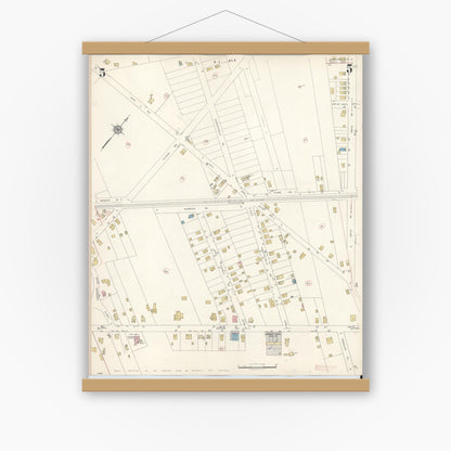Old map wall art mockup — magnetic wood frame on white wall — Sanborn Fire Insurance Map from Northfield, Atlantic County, New Jersey (1942), Sheet #0005