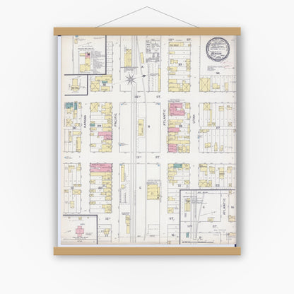 Old map wall art mockup — magnetic wood frame on white wall — Sanborn Fire Insurance Map from Benson, Swift County, Minnesota (1892), Sheet #0001
