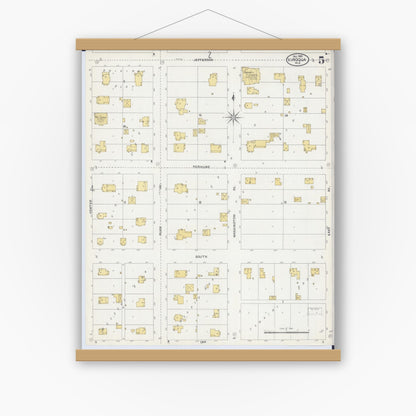 Old map wall art mockup — magnetic wood frame on white wall — Sanborn Fire Insurance Map from Viroqua, Vernon County, Wisconsin (1905), Sheet #0005