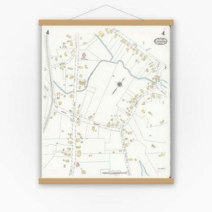 Old map wall art mockup — magnetic wood frame on white wall — Sanborn Fire Insurance Map from Cohasset, Norfolk County, Massachusetts (1928), Sheet #0004