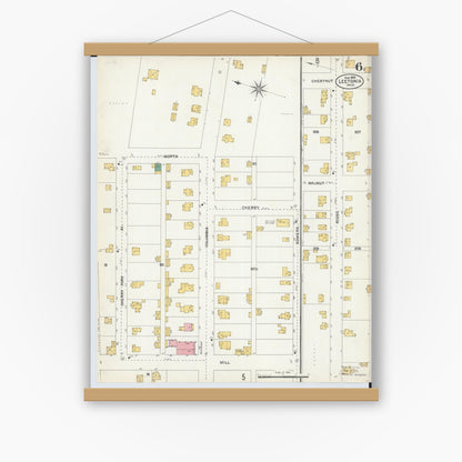 Old map wall art mockup — magnetic wood frame on white wall — Sanborn Fire Insurance Map from Leetonia, Columbiana County, Ohio (1903), Sheet #0006