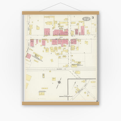 Old map wall art mockup — magnetic wood frame on white wall — Sanborn Fire Insurance Map from Williamston, Martin County, North Carolina (1913), Sheet #0003