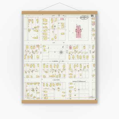 Old map wall art mockup — magnetic wood frame on white wall — Sanborn Fire Insurance Map from Michigan City, La Porte County, Indiana (1899), Sheet #0016