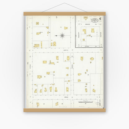Old map wall art mockup — magnetic wood frame on white wall — Sanborn Fire Insurance Map from Eustis, Lake County, Florida (1906), Sheet #0004