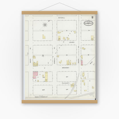 Old map wall art mockup — magnetic wood frame on white wall — Sanborn Fire Insurance Map from Kissimmee, Osceola County, Florida (1893), Sheet #0002