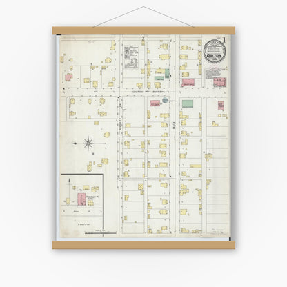 Old map wall art mockup — magnetic wood frame on white wall — Sanborn Fire Insurance Map from Dalton, Wayne County, Ohio (1896), Sheet #0001