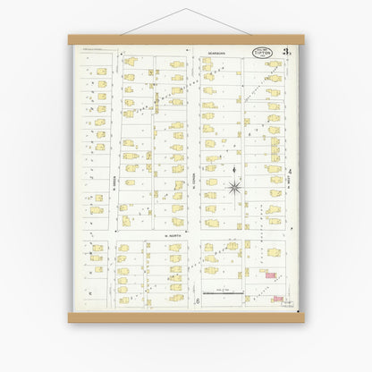 Old map wall art mockup — magnetic wood frame on white wall — Sanborn Fire Insurance Map from Tipton, Tipton County, Indiana (1909), Sheet #0003