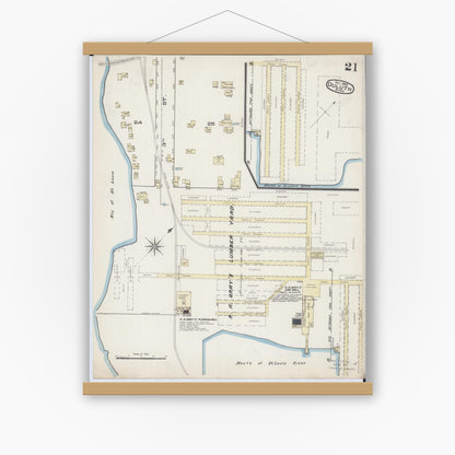 Old map wall art mockup — magnetic wood frame on white wall — Sanborn Fire Insurance Map from Duluth, Saint Louis County, Minnesota (1885), Sheet #0021