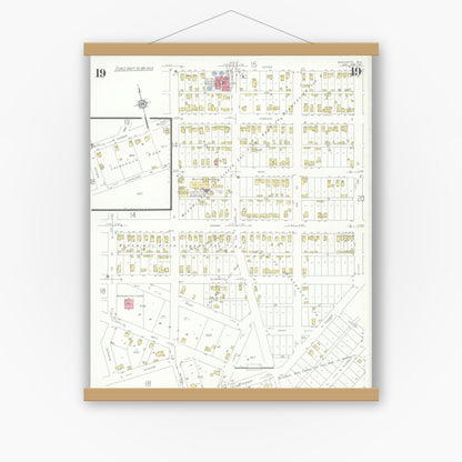 Old map wall art mockup — magnetic wood frame on white wall — Sanborn Fire Insurance Map from Marinette, Marinette County, Wisconsin (1935), Sheet #0019