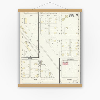 Old map wall art mockup — magnetic wood frame on white wall — Sanborn Fire Insurance Map from Memphis, Hall County, Texas (1914), Sheet #0002