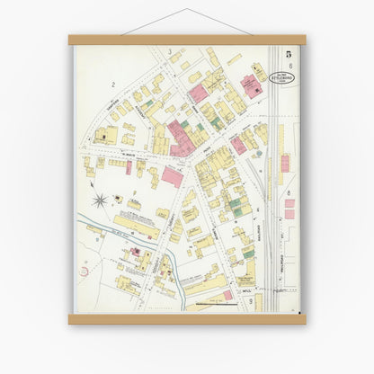Old map wall art mockup — magnetic wood frame on white wall — Sanborn Fire Insurance Map from Attleboro, Bristol County, Massachusetts (1905), Sheet #0005