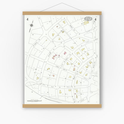 Old map wall art mockup — magnetic wood frame on white wall — Sanborn Fire Insurance Map from Pinehurst, Moore County, North Carolina (1927), Sheet #0004