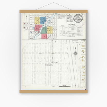 Old map wall art mockup — magnetic wood frame on white wall — Sanborn Fire Insurance Map from Thief River Falls, Pennington County, Minnesota (1906) - Complete Map Set