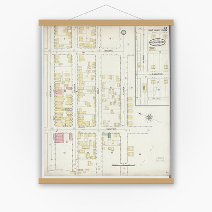 Old map wall art mockup — magnetic wood frame on white wall — Sanborn Fire Insurance Map from Pocahontas, Tazewell County, Virginia (1893), Sheet #0002