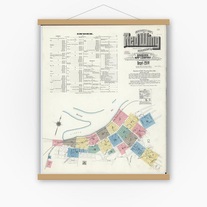 Old map wall art mockup — magnetic wood frame on white wall — Sanborn Fire Insurance Map from Red Wing, Goodhue County, Minnesota (1910), Sheet #0001