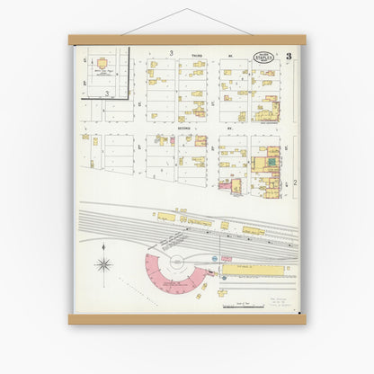 Old map wall art mockup — magnetic wood frame on white wall — Sanborn Fire Insurance Map from Staples, Todd County, Minnesota (1899), Sheet #0003