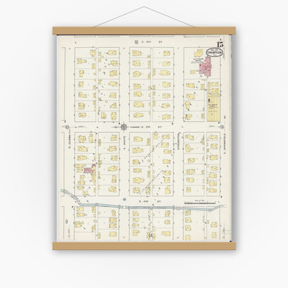 Old map wall art mockup — magnetic wood frame on white wall — Sanborn Fire Insurance Map from Champaign, Champaign County, Illinois (1915), Sheet #0015