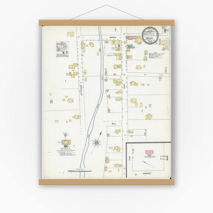Old map wall art mockup — magnetic wood frame on white wall — Sanborn Fire Insurance Map from Potosi, Washington County, Missouri (1900), Sheet #0001