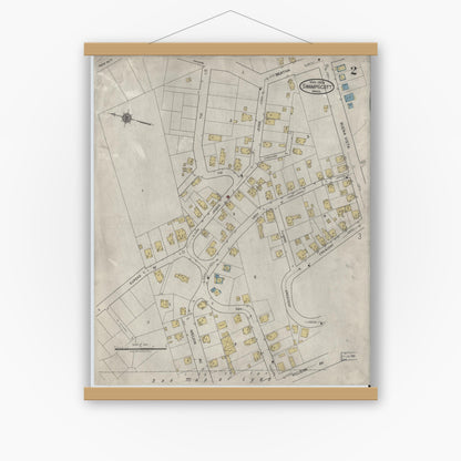 Old map wall art mockup — magnetic wood frame on white wall — Sanborn Fire Insurance Map from Swampscott, Essex County, Massachusetts (1920), Sheet #0002