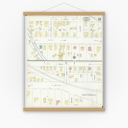 Old map wall art mockup — magnetic wood frame on white wall — Sanborn Fire Insurance Map from Albion, Calhoun County, Michigan (1913), Sheet #0011