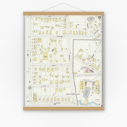 Old map wall art mockup — magnetic wood frame on white wall — Sanborn Fire Insurance Map from Everett, Middlesex County, Massachusetts (1897), Sheet #0015