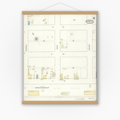 Old map wall art mockup — magnetic wood frame on white wall — Sanborn Fire Insurance Map from Fowler, Fresno County, California (1891), Sheet #0002