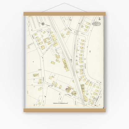 Old map wall art mockup — magnetic wood frame on white wall — Sanborn Fire Insurance Map from Swampscott, Essex County, Massachusetts (1913), Sheet #0005